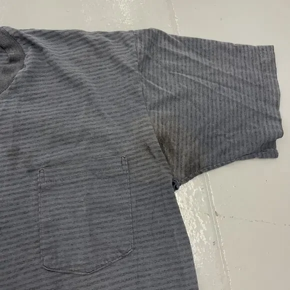 Vintage 90s Towncraft Grey Striped Blank Pocket T-Shirt - Picture 3 of 5